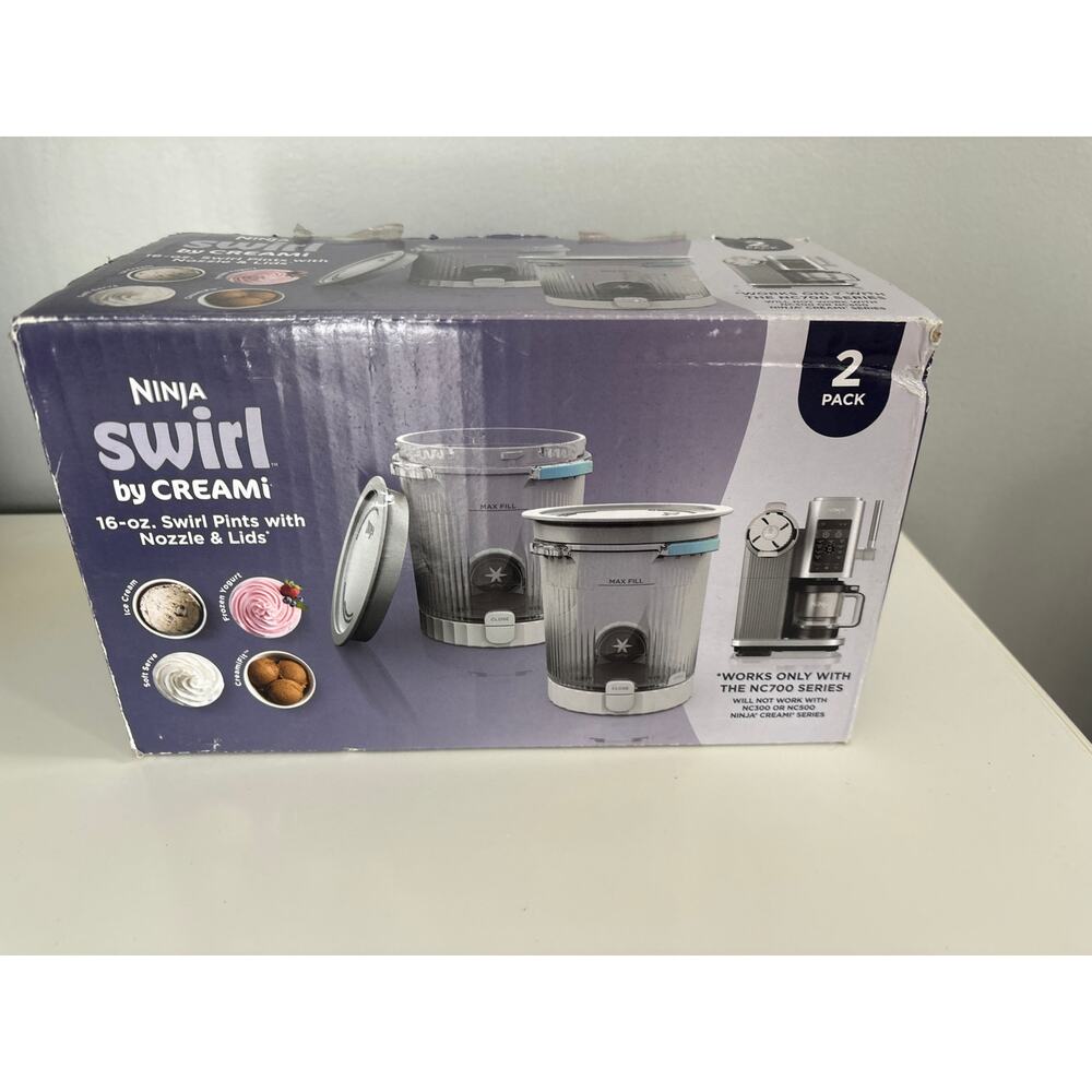 Ninja - Swirl by CREAMi Pints and Lids, 2 Pack - Gray Lids New in Open Box